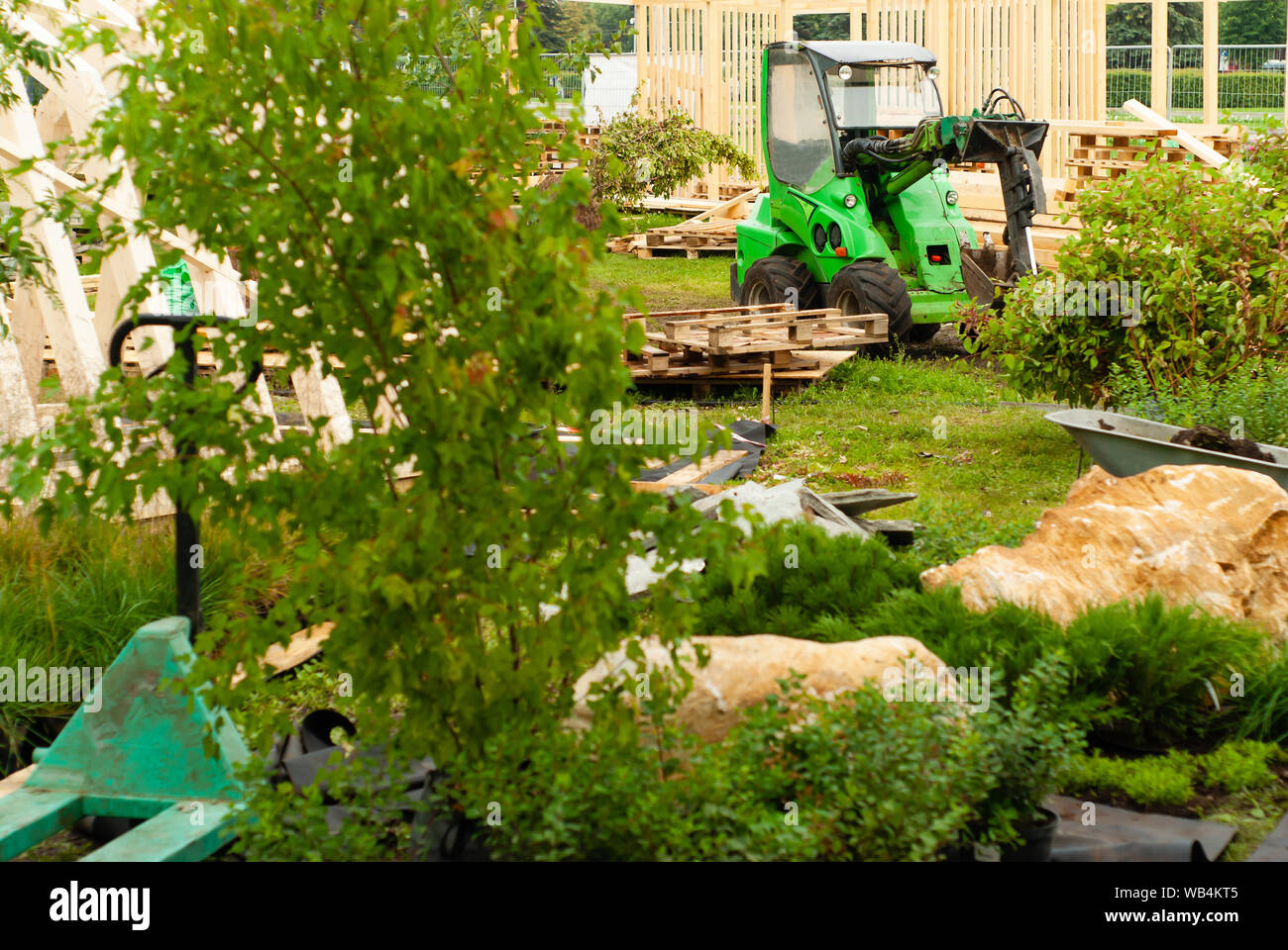 Vista generale del sito in costruzione durante la progettazione paesaggistica opere Foto Stock