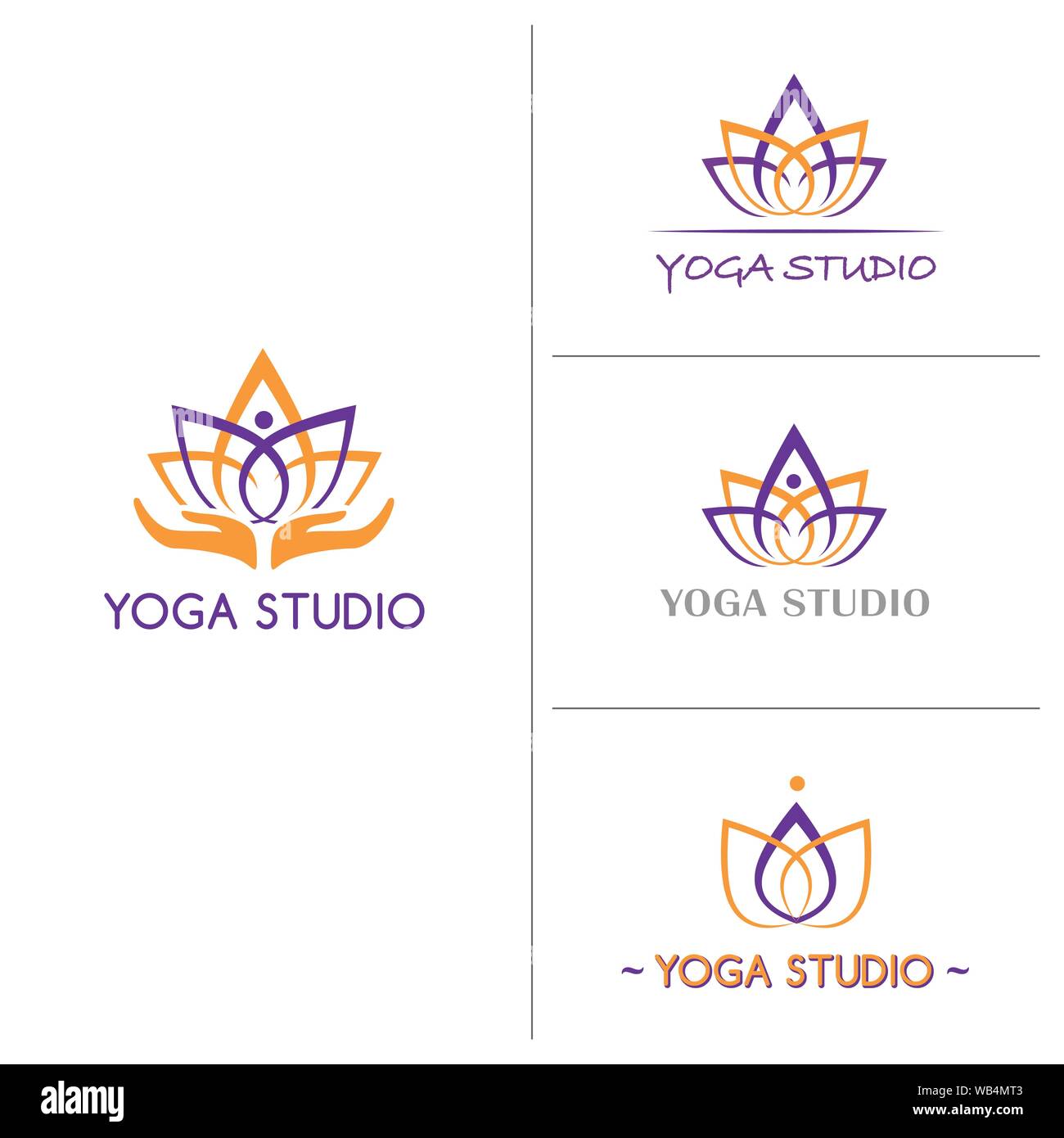 Fiore di loto logo abstract template vettoriale. Abstract stilizzata del corpo umano silhouette in fiore di loto. Lotus logo minimalista vettore. Yoga studio logo. Illustrazione Vettoriale