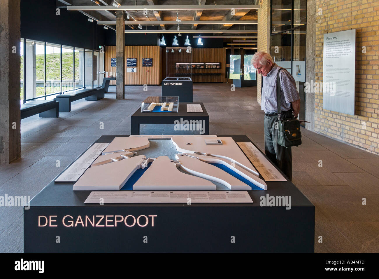 Modello in scala del complesso di chiuse Ganzepoot a Westfront Nieuwpoort / Nieuport, museo circa le inondazioni del Yser pianura in WWI, Fiandre, in Belgio Foto Stock