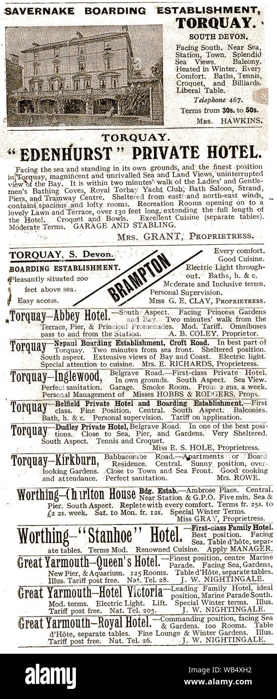 Pre WWI English Hotel & Holiday Resorts (1911 ) - Savernake,Torquay (nella foto) + Altri in Torquay, Worthing & Great Yarmouth. Foto Stock