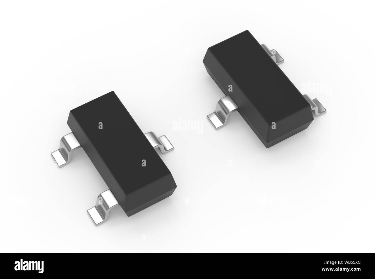 SMD SOT-23 transistor elettronico isolato su bianco 3D render Foto Stock