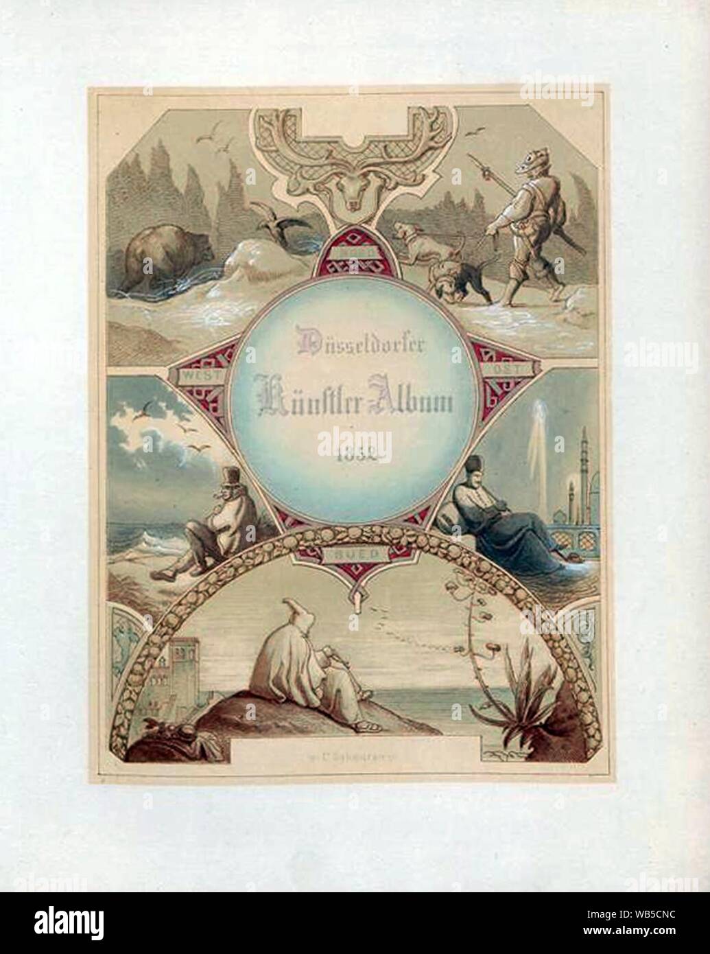 Düsseldorfer Künstler-Album 1852, Titelblatt illustriert von Caspar Scheuren. Foto Stock