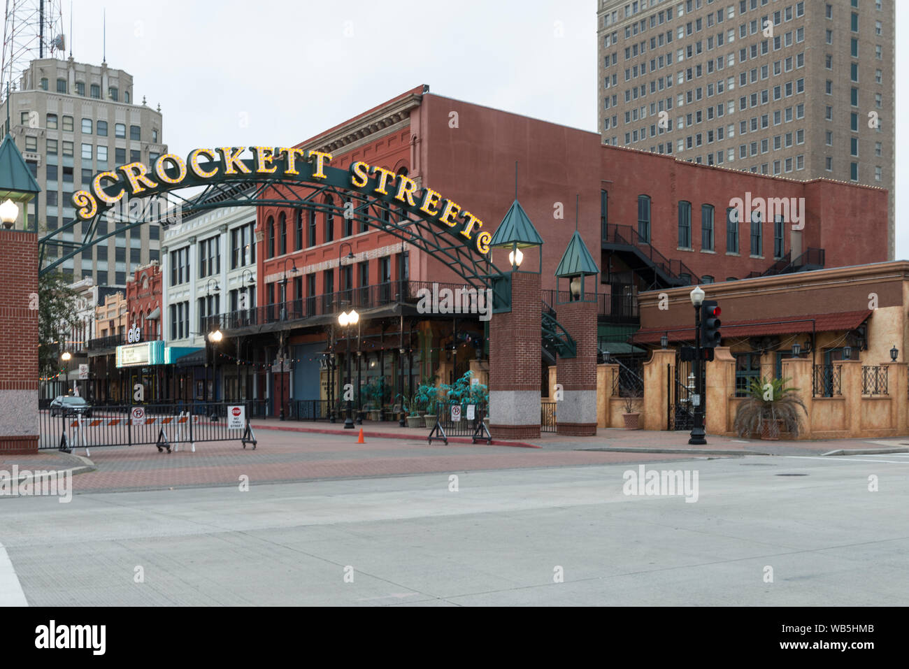 Ingresso per il Crockett Street Entertainment District nel centro Beaumont Foto Stock