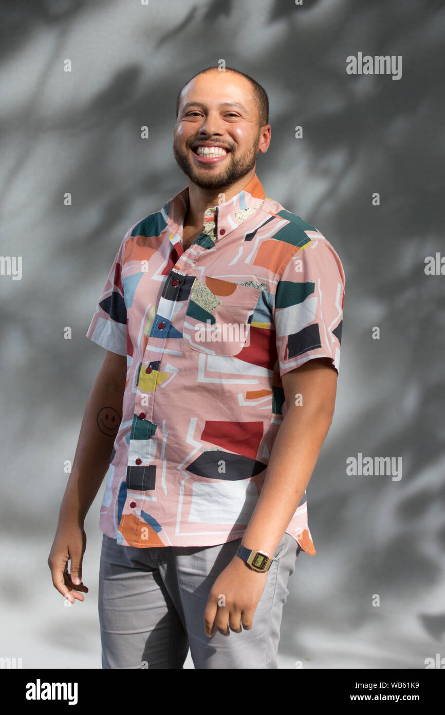 Libro di Edimburgo festival Scozia 15 agosto 2019. Dean Atta, BBC giovani scrittori Award' GIUDICE, discusso il suo libro nero a Flamingo, Foto Stock