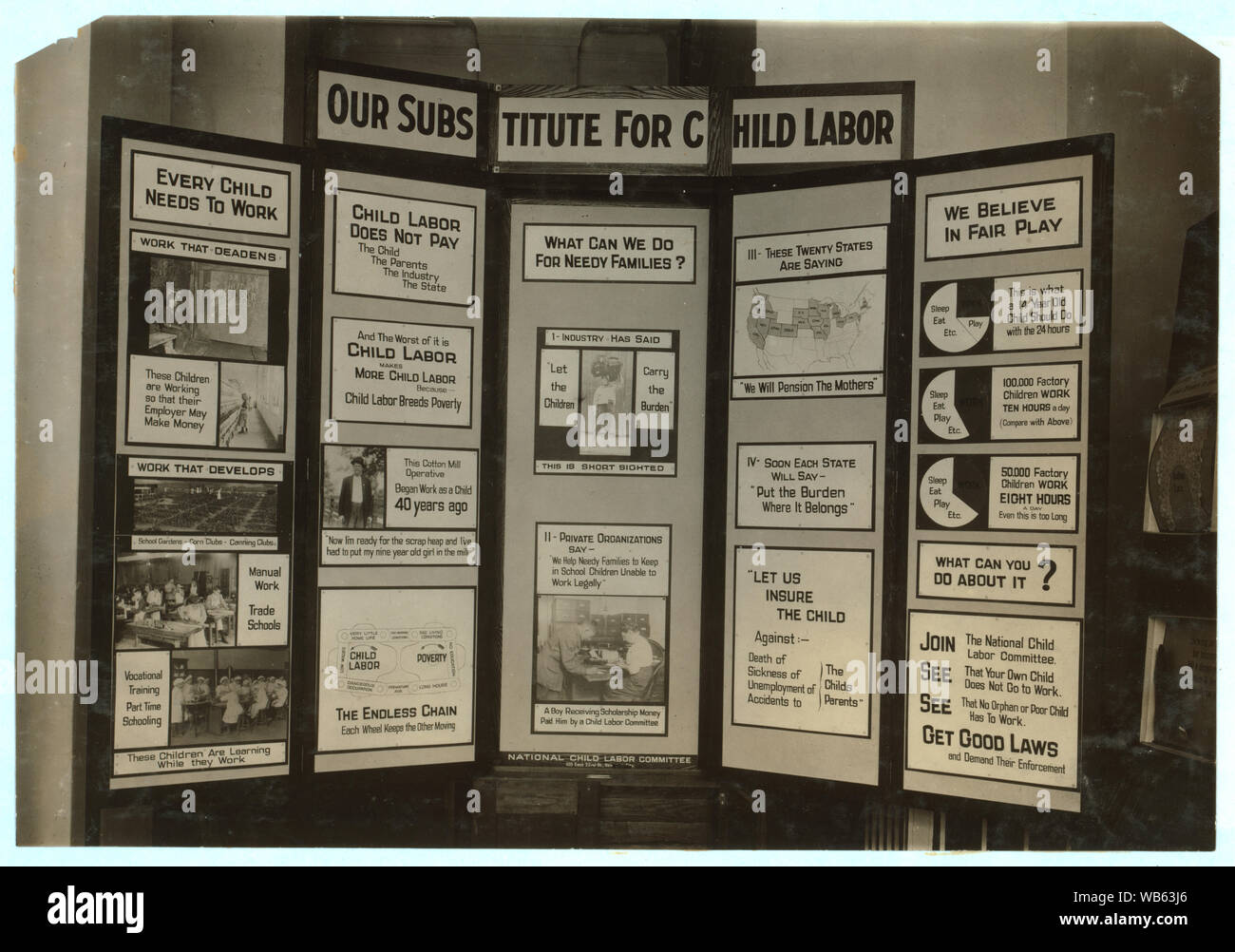Mostra pannello. Abstract: Fotografie dal record della Nazionale di Lavoro Minorile Comitato (USA) Foto Stock