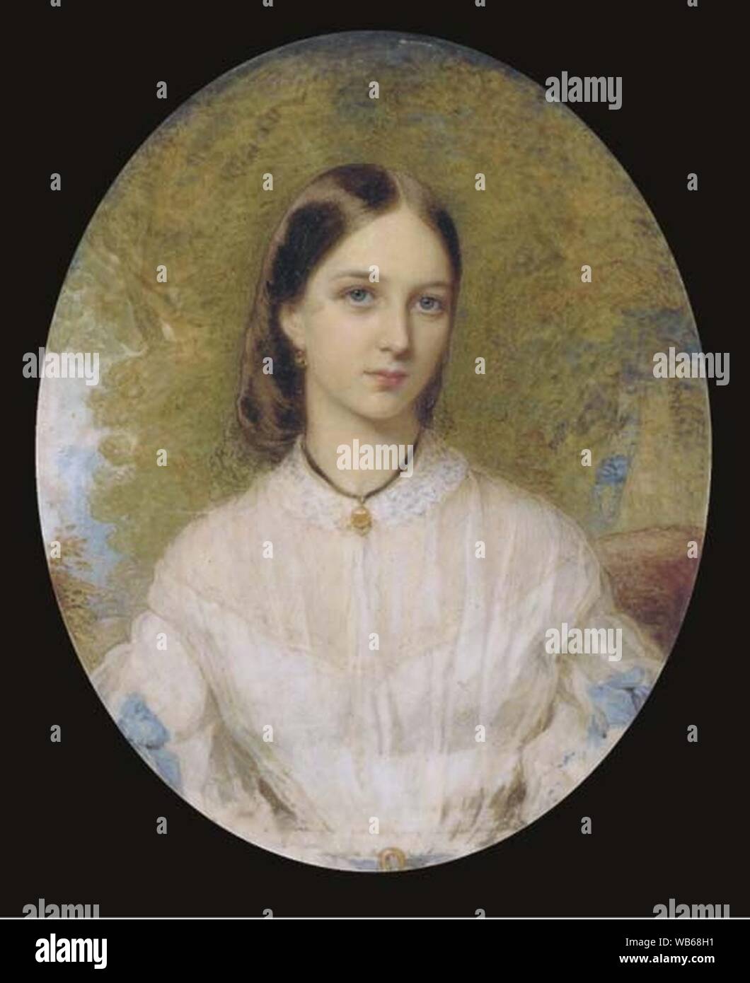 Easton-reginald-1807-1893-unit-a-young-lady-seduti in bianco-d-2308906. Foto Stock