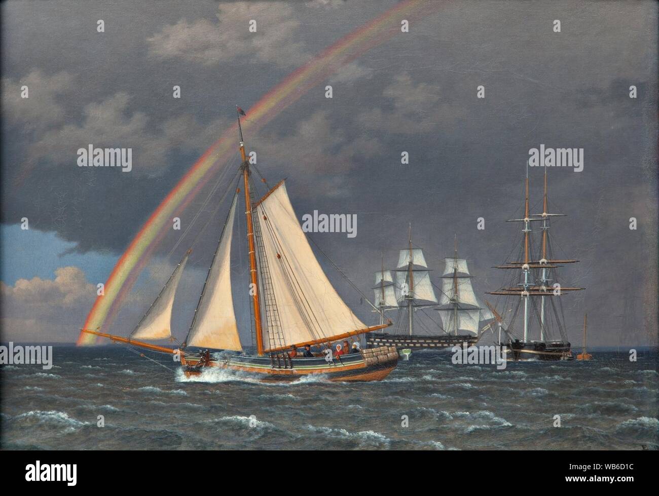 Eckersberg, CW - Regnbue på søen, en krydsende jagt med nogle andre skibe - 1836. Foto Stock