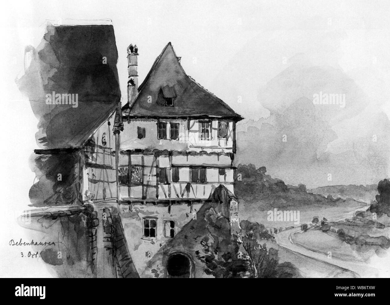 Eduard von Kallee - Kloster Bebenhausen - schwarz-weiß. Foto Stock