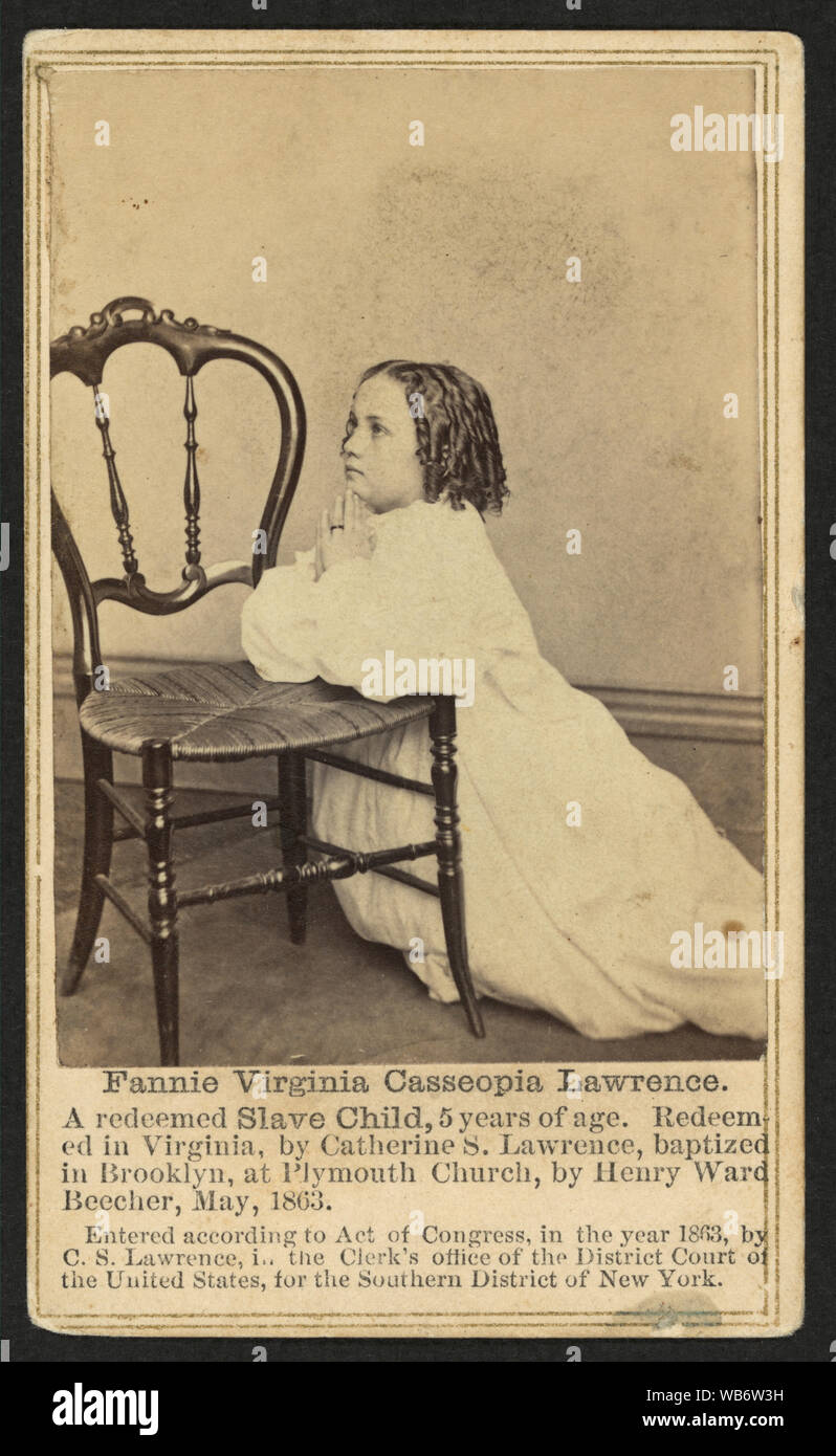 Fannie Virginia Casseopia Lawrence, redento slave, bambino di 5 anni ... / R. S. De Lamater, fotografo, 258 Main Street, 3 porte al di sopra di un ufficio postale, Hartford, CT. Abstract/medio: 1 stampa fotografica su carte de visite mount : albume ; 10 x 6 cm. Foto Stock