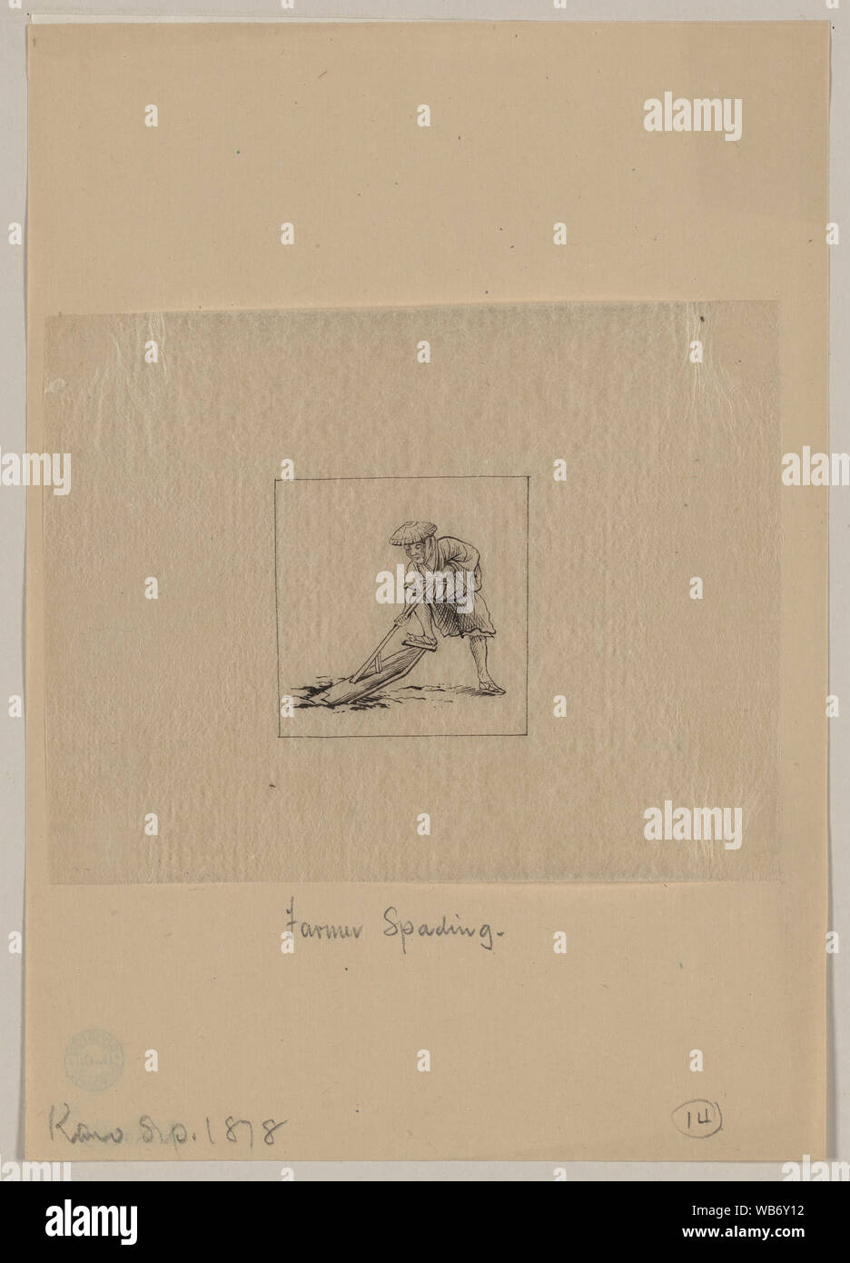 Agricoltore spading Abstract/medio: 1 disegni : inchiostro ; 4.8 x 4.7 (immagine), 10,8 x 13,8 cm (foglio) Foto Stock