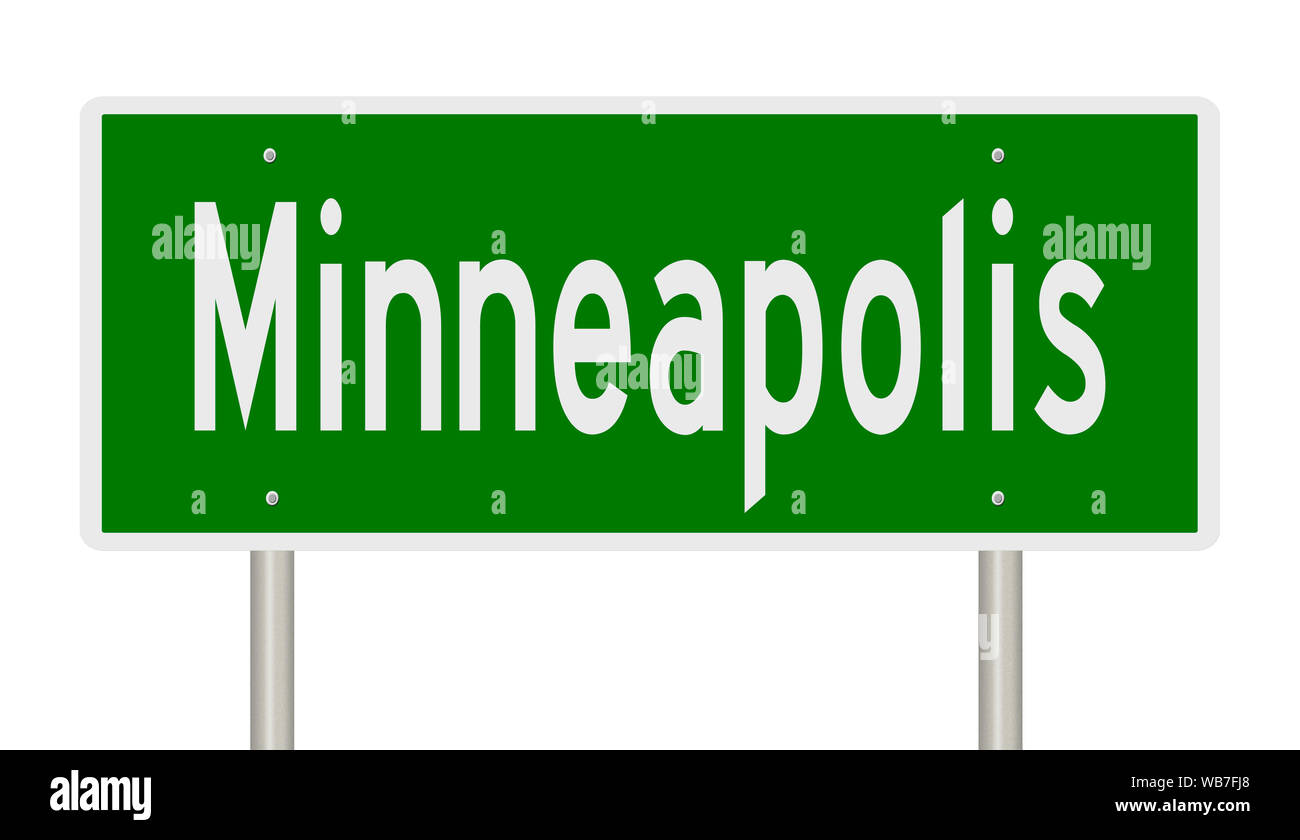 Il rendering di un verde autostrada segno per Minneapolis Minnesota Foto Stock