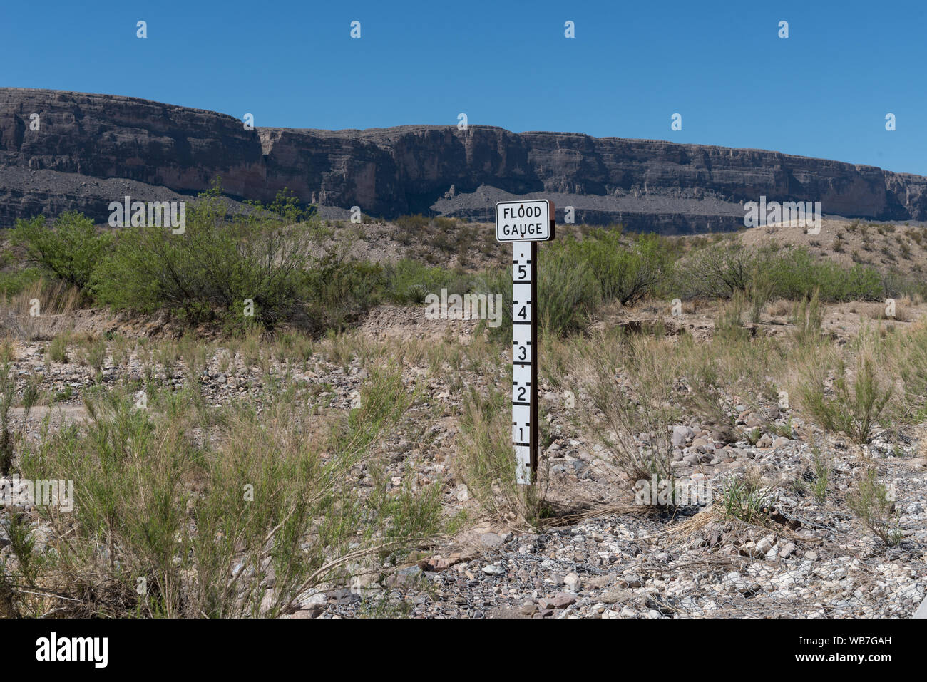 Indicatore di inondazioni nel Parco nazionale di Big Bend in Brewster County, Texas Foto Stock