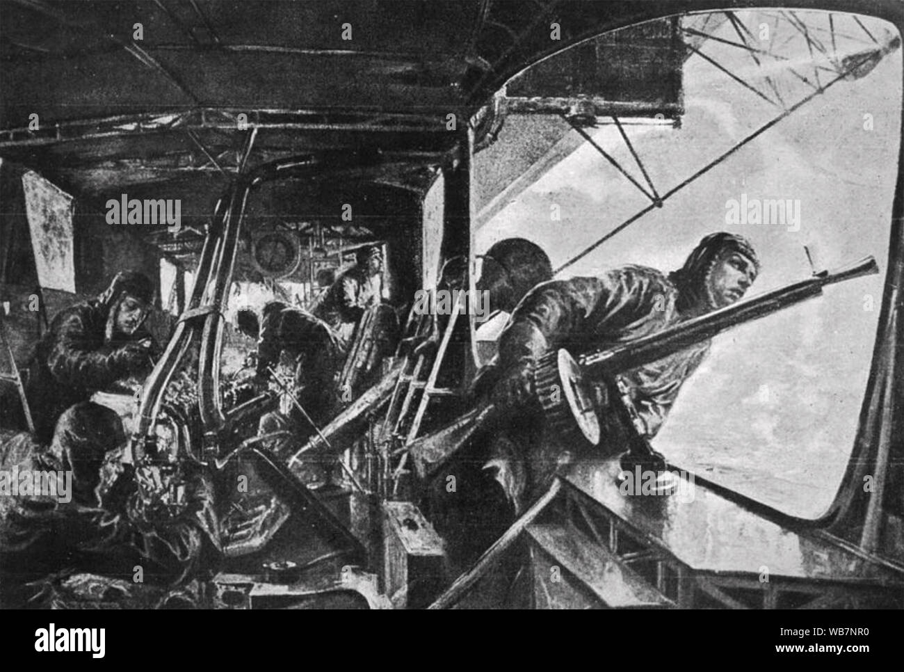 ZEPPELIN posteriore gondola motore di un dirigibile tedesco durante un attacco in Inghilterra nel 1917. Dipinto di Felix Schwormstädt Foto Stock