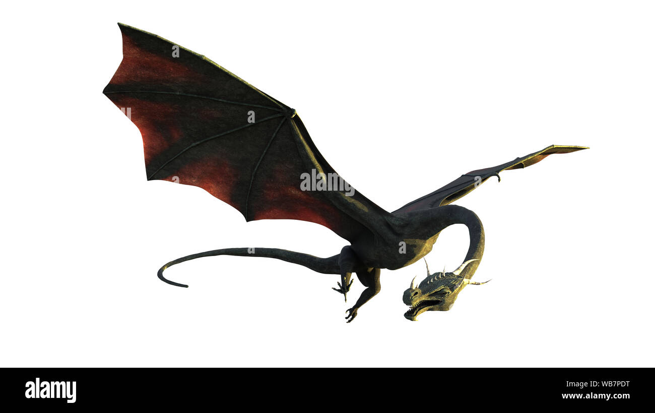 Drago, creatura di fantasia che volare isolato su sfondo bianco (3d'illustrazione) Foto Stock
