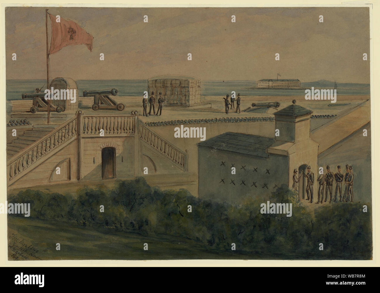 Fort Moultrie, porto di Charleston Abstract/medio: 1 disegno su carta marrone chiaro : inchiostro nero e acquerello ; 25,7 x 37 cm. (Foglio). Foto Stock