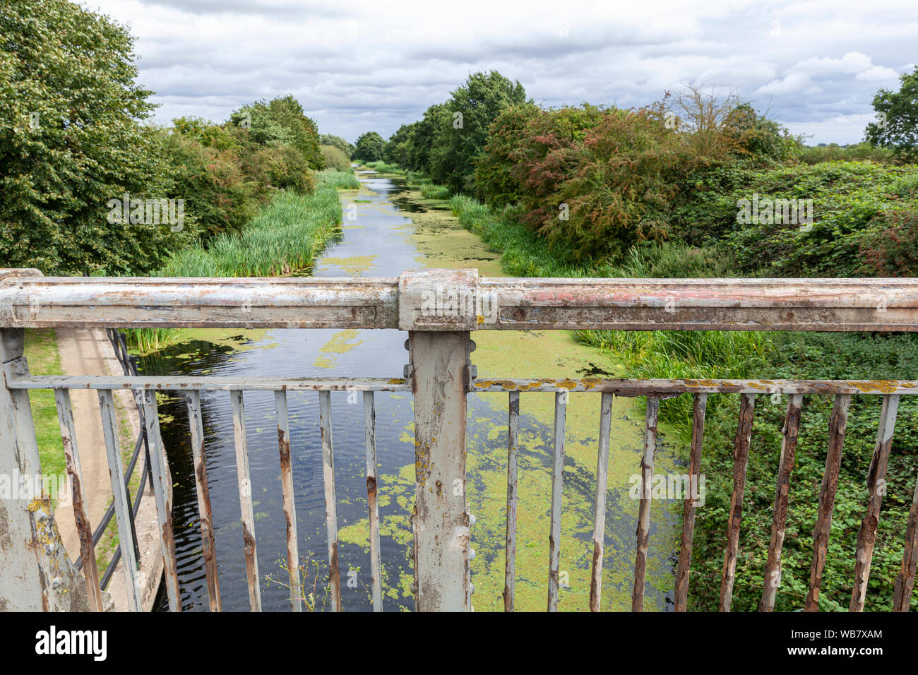 Guardando oltre il corrimano del ponte sul canale di Selby a masterizzare Yorkshire. Foto Stock