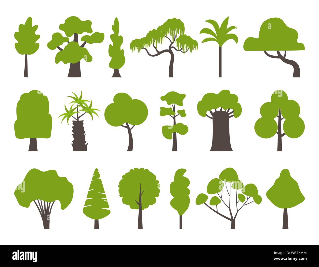 Grande set di vari alberi. Albero di set di icone in un moderno stile piatto. Pino, abete, quercia, betulla, tronco, Aspen, ontano, pioppo, castagno, palm apple tree Vect Illustrazione Vettoriale Grande set di vari alberi. Albero di set di icone in un moderno stile piatto. Pino, abete, quercia, betulla, tronco, Aspen, ontano, pioppo, castagno, palm apple tree Vect Illustrazione Vettoriale