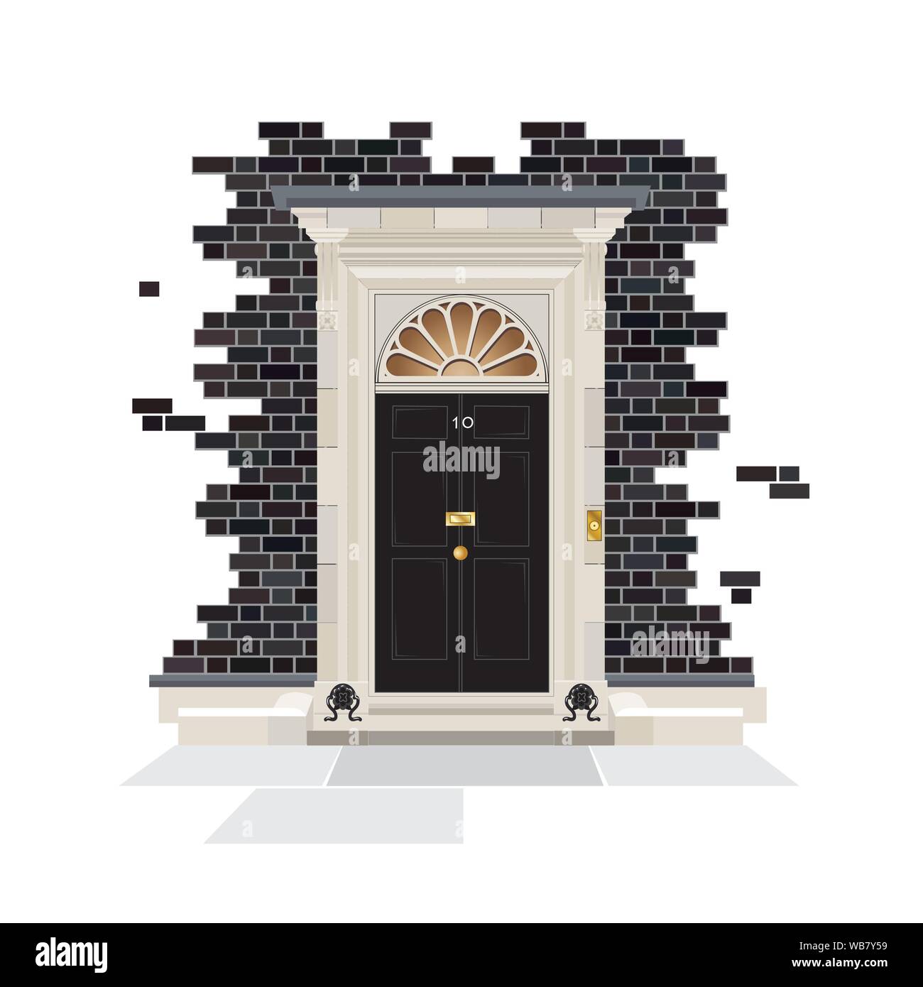 La parte esterna del numero 10 di Downing Street. Il pubblico ufficiale la residenza del Primo Ministro del Regno Unito dal 1735. EPS10 formato vettoriale. Illustrazione Vettoriale