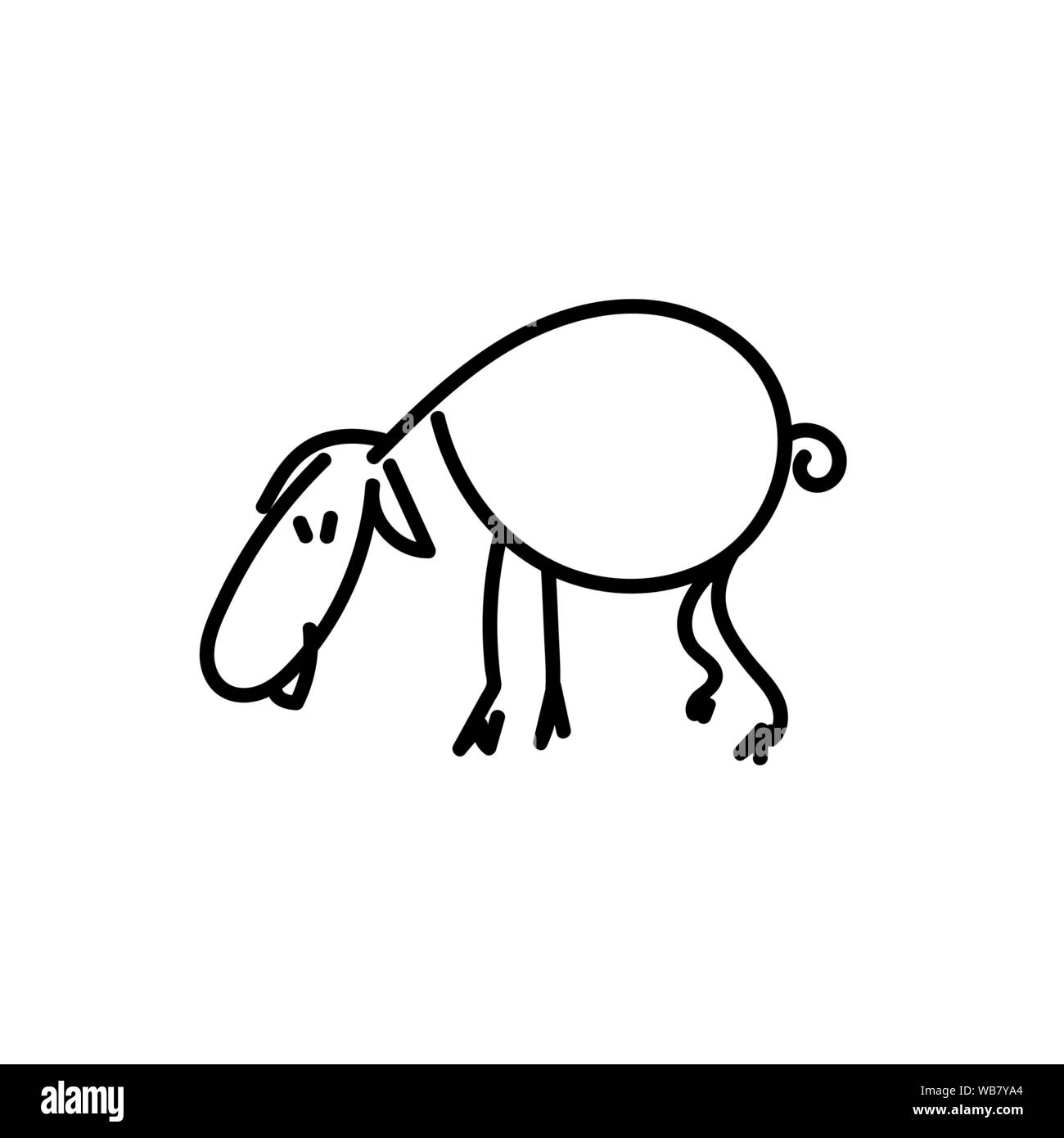 Cartoon carino vettore pecore sul prato. Funny agnello. EPS vettoriali10. Realizzato in stile di linea tecnica. Illustrazione Vettoriale