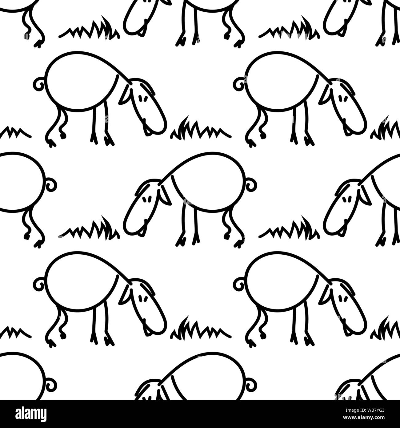 Modello senza soluzione di continuità con le pecore sul prato. Funny agnello. EPS vettoriali10. Maschera di ritaglio applicato. Questo modello è disponibile come campioni. Illustrazione Vettoriale