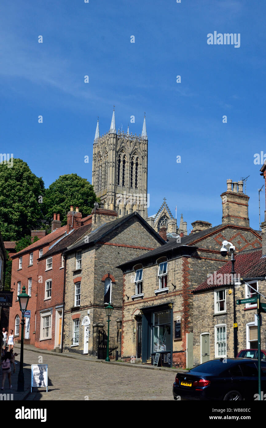 Ripida collina in Lincoln City Centre, Lincolnshire, Regno Unito Foto Stock