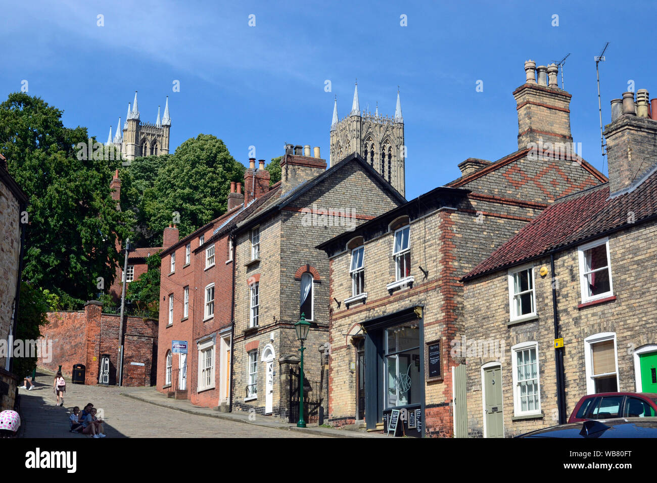 Ripida collina in Lincoln City Centre, Lincolnshire, Regno Unito Foto Stock