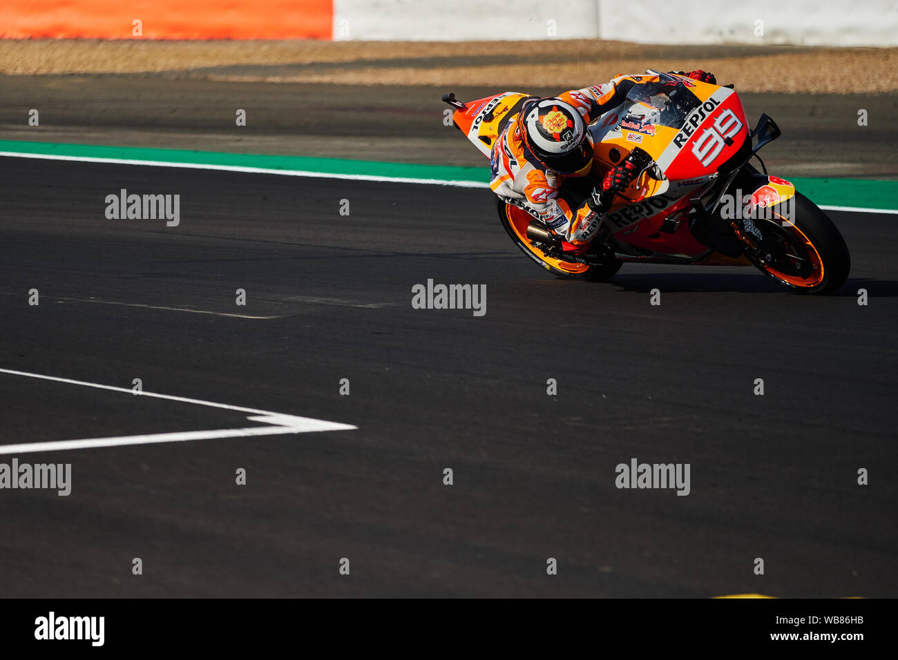 Towcester, Northamptonshire, Regno Unito. 25 Ago, 2019. Jorge Lorenzo (SPA) e Repsol Honda Team durante il 2019 GoPro British Grand Prix Moto GP sul circuito di Silverstone. Credito: Gergo Toth/Alamy Live News Foto Stock