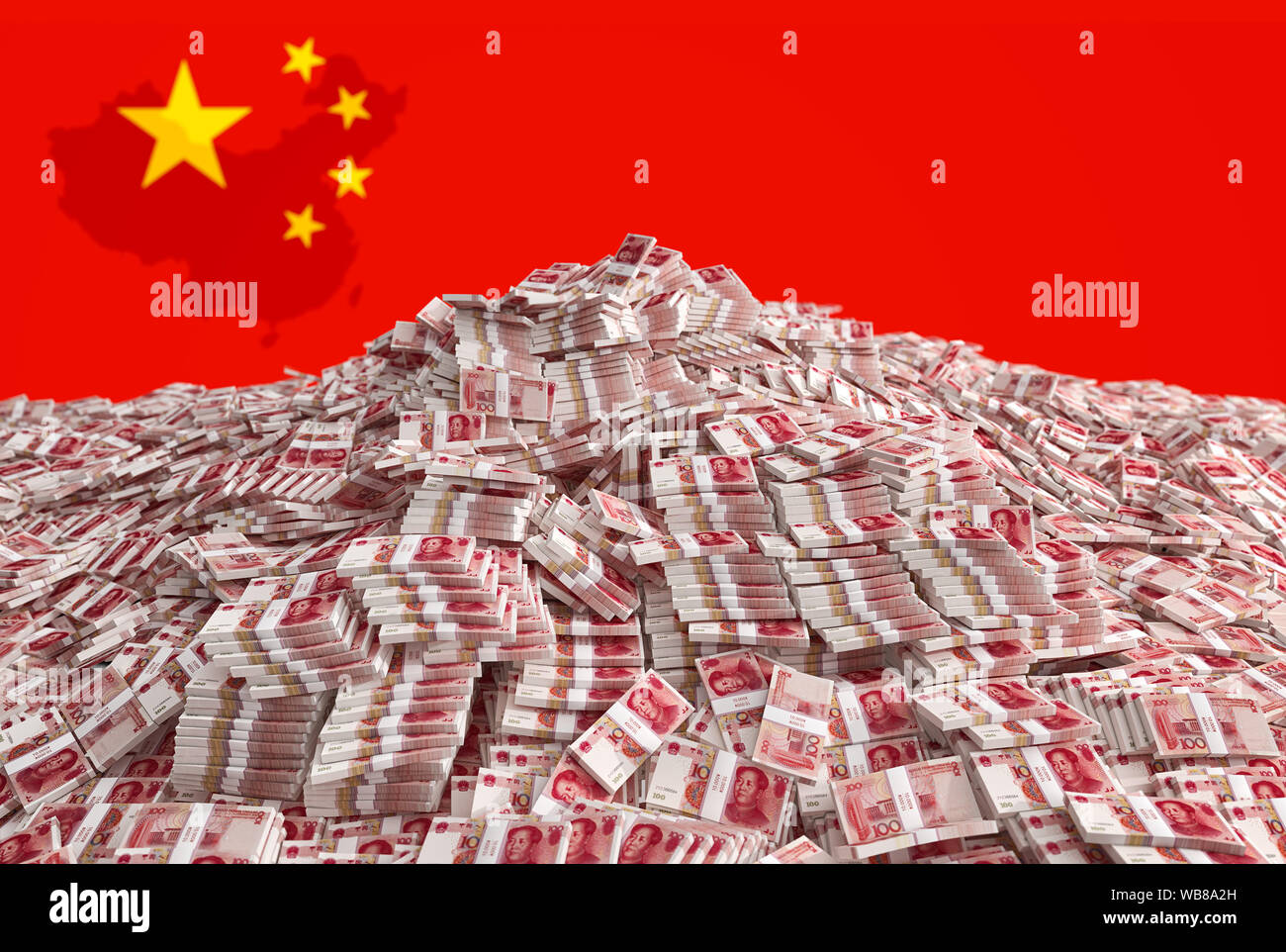 Milioni di Yuan - Pila di denaro cinese - 3D Rendering Foto Stock