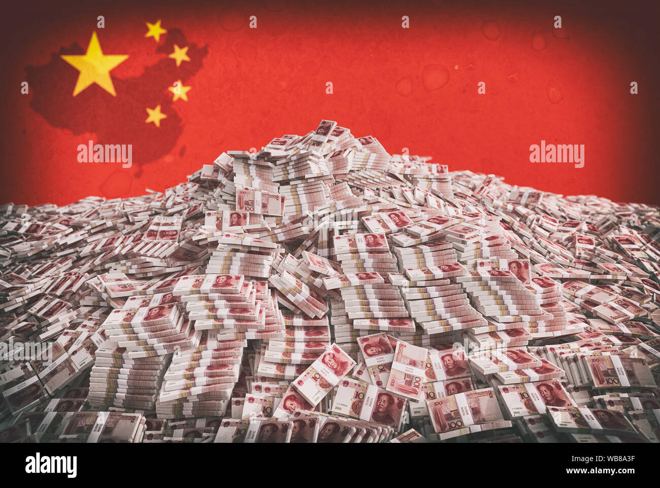 Milioni di Yuan - Pila di denaro cinese - 3D Rendering Foto Stock