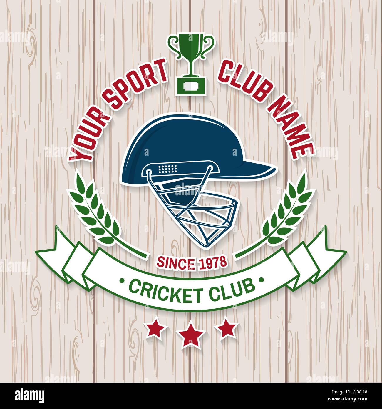 Cricket Club patch o un adesivo. Illustrazione Vettoriale. Concetto di t-shirt, stampare il timbro o il raccordo a t. Vintage design tipografia con casco silhouette. Modelli per lo sport club. Illustrazione Vettoriale