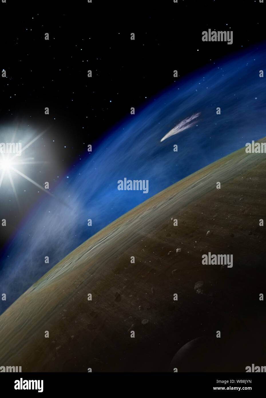 Shooting Star Comet & Nebula pianeta spazio esterno Foto Stock