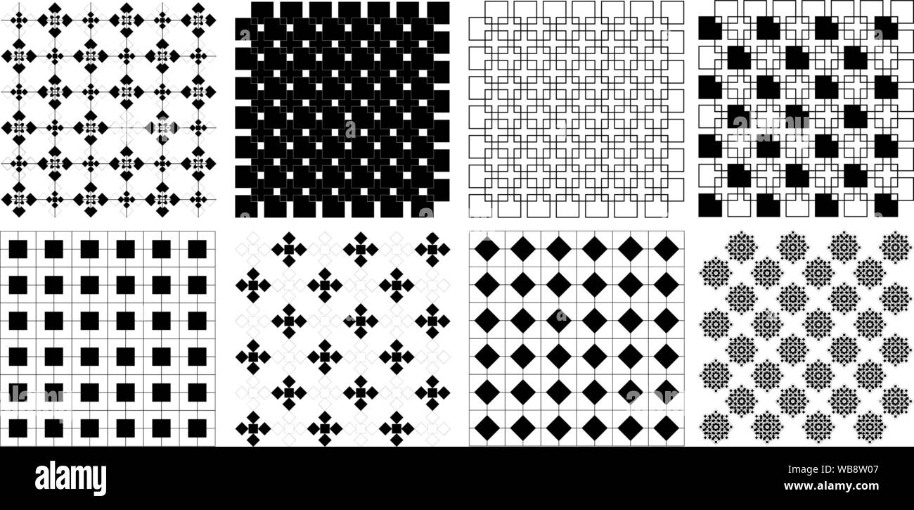 Seamless retrò vintage square pattern regtangle illustrazione vettoriale - Set Geomatric motivo grafico di sfondo - bianco e nero tone Illustrazione Vettoriale