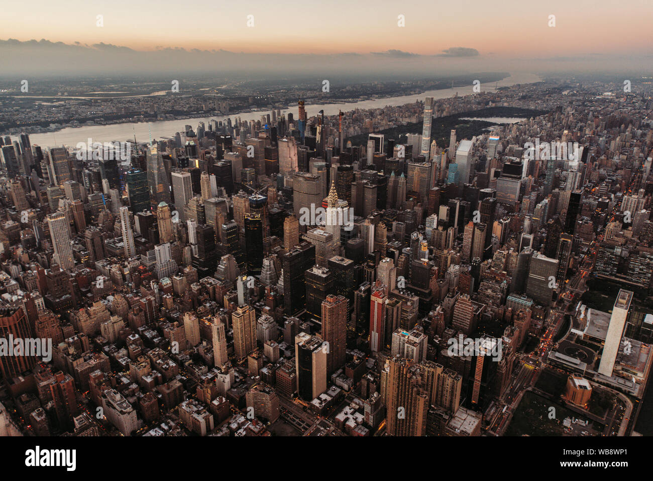 New York e Manhattan vista dall'elicottero Foto Stock