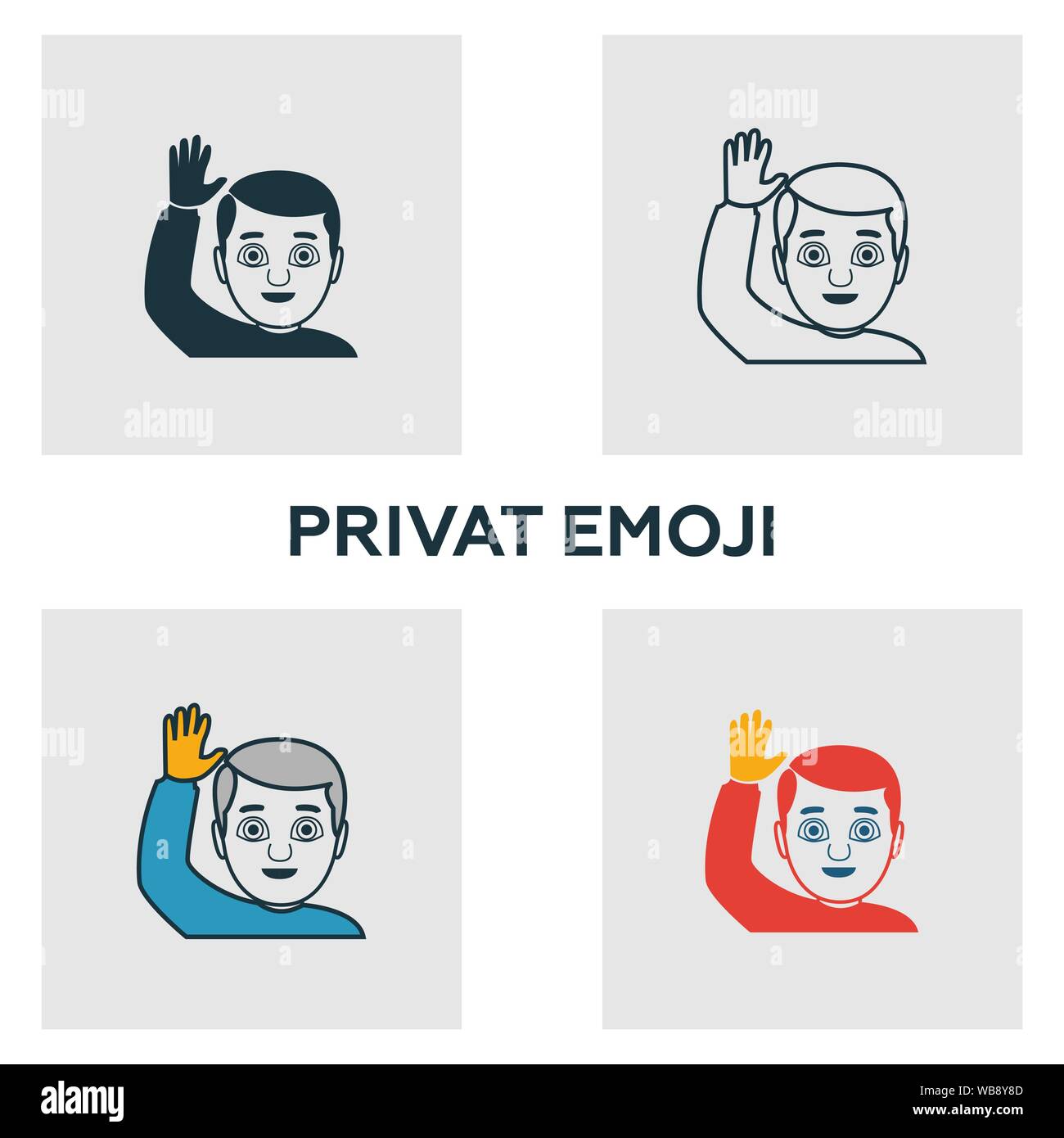 Gli Emoji privato icon set. Quattro elementi in diversi stili dal dispositivo audiovisivo raccolta di icone. Creative privato icone emoji riempito, contorno, colorati Illustrazione Vettoriale