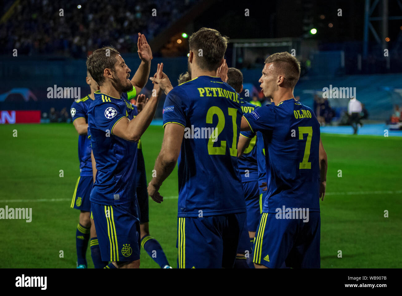 Zagabria, Croazia - Agosto 21, 2019: la UEFA Champions play off gamba 1a manche di qualifica, GNK Dinamo vs.Rosenborg BK. In azione Foto Stock