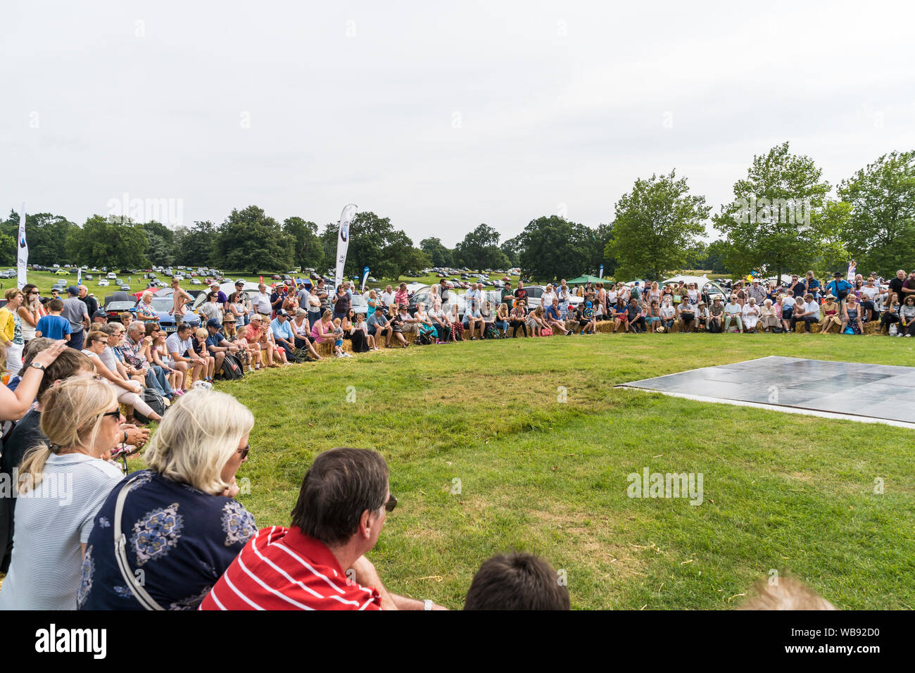 Pubblico intorno a mostrare anello all'Helmingham Festival di Classic & Sports Cars 2019 Foto Stock