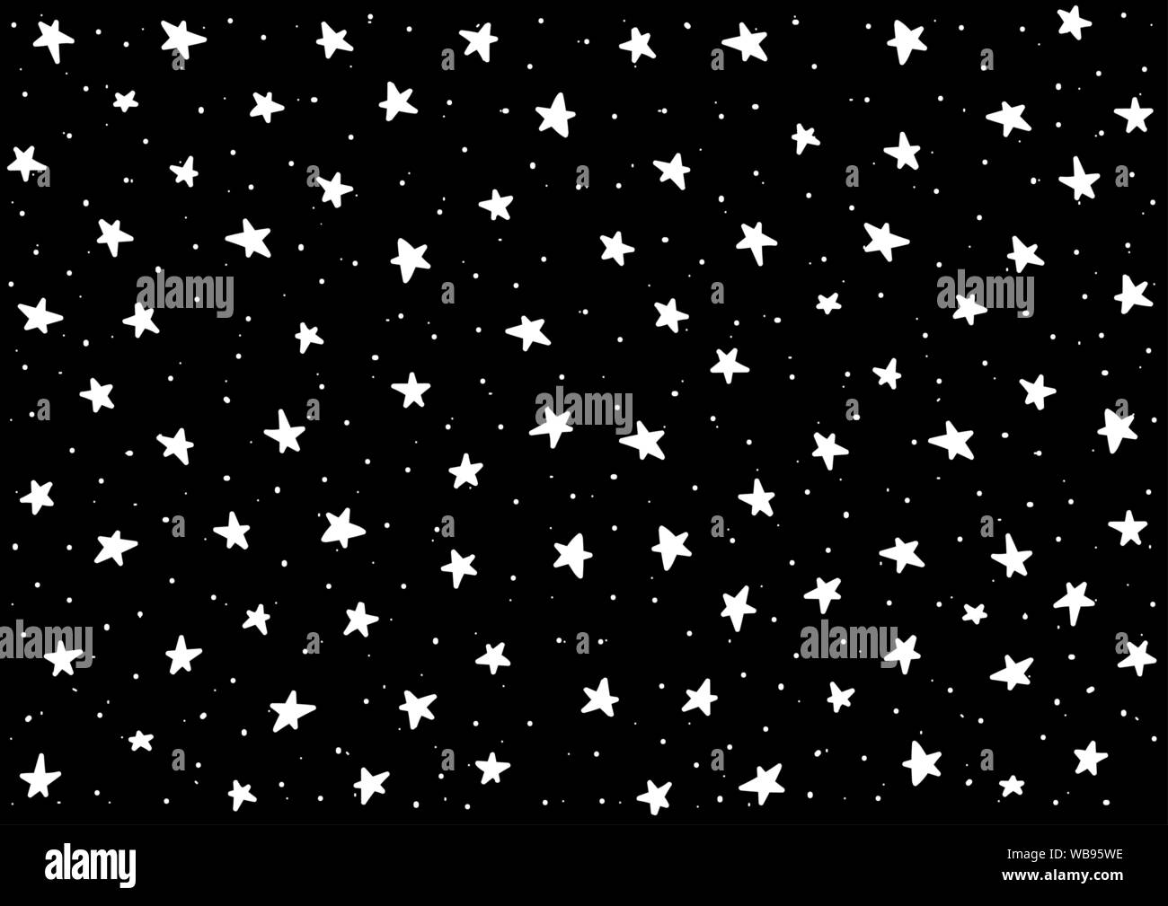 Doodle stelle art. Vettore isolato stelle dello sfondo. Modello per i bambini, i neonati e i bambini piccoli. Cielo notturno disegnati a mano. Sfondo per baby doccia decorazione. Illustrazione Vettoriale