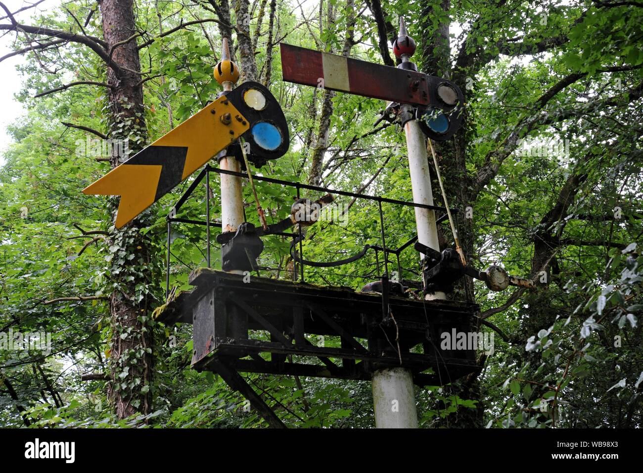 Home e lontani i segnali a Tintern ex stazione ferroviaria, Tintern, Monmouthshire, Galles Foto Stock
