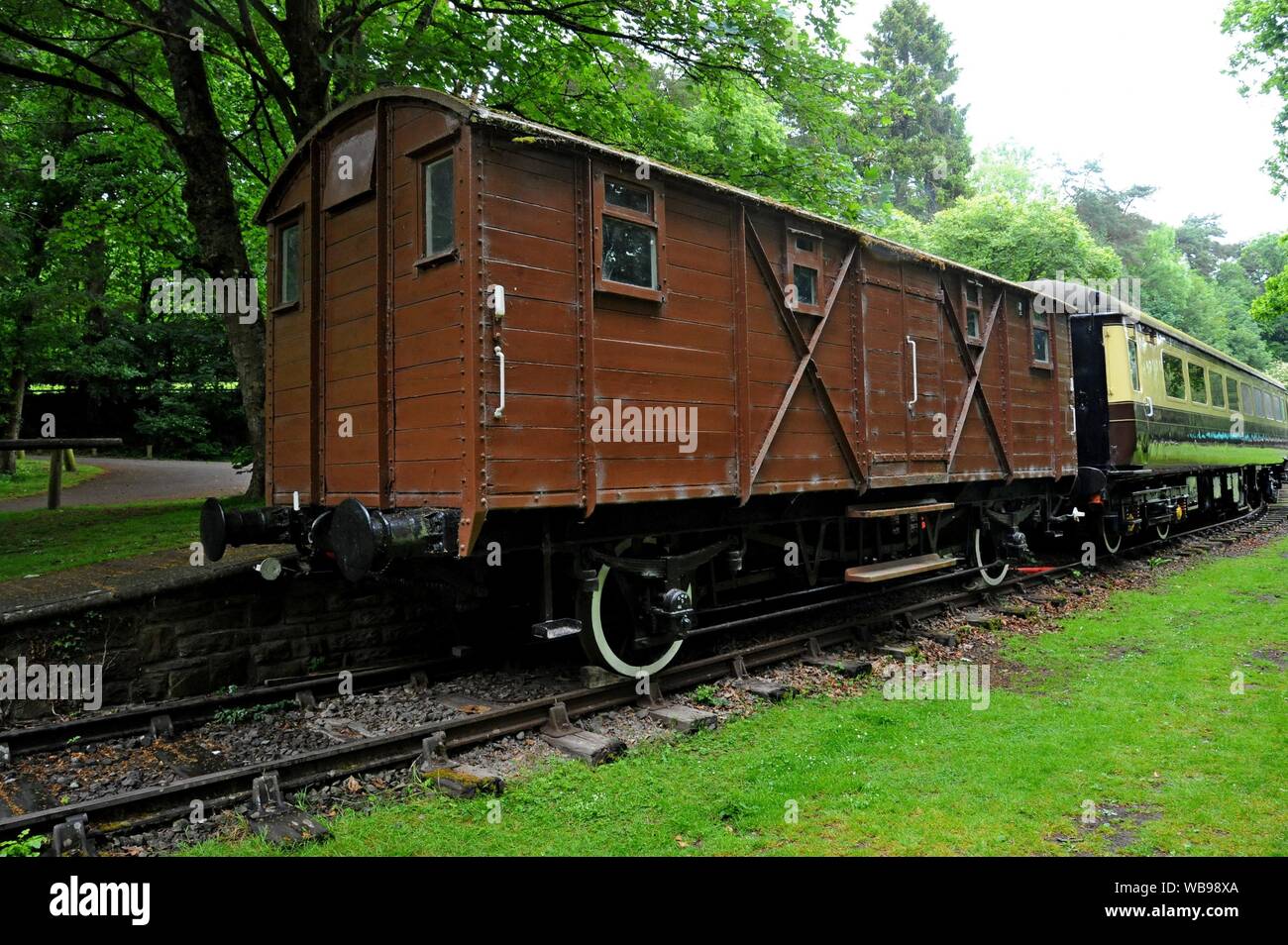 Un ex grande Estern Railway carro merci alla stazione di Tintern, Monmouthshire, Galles Foto Stock