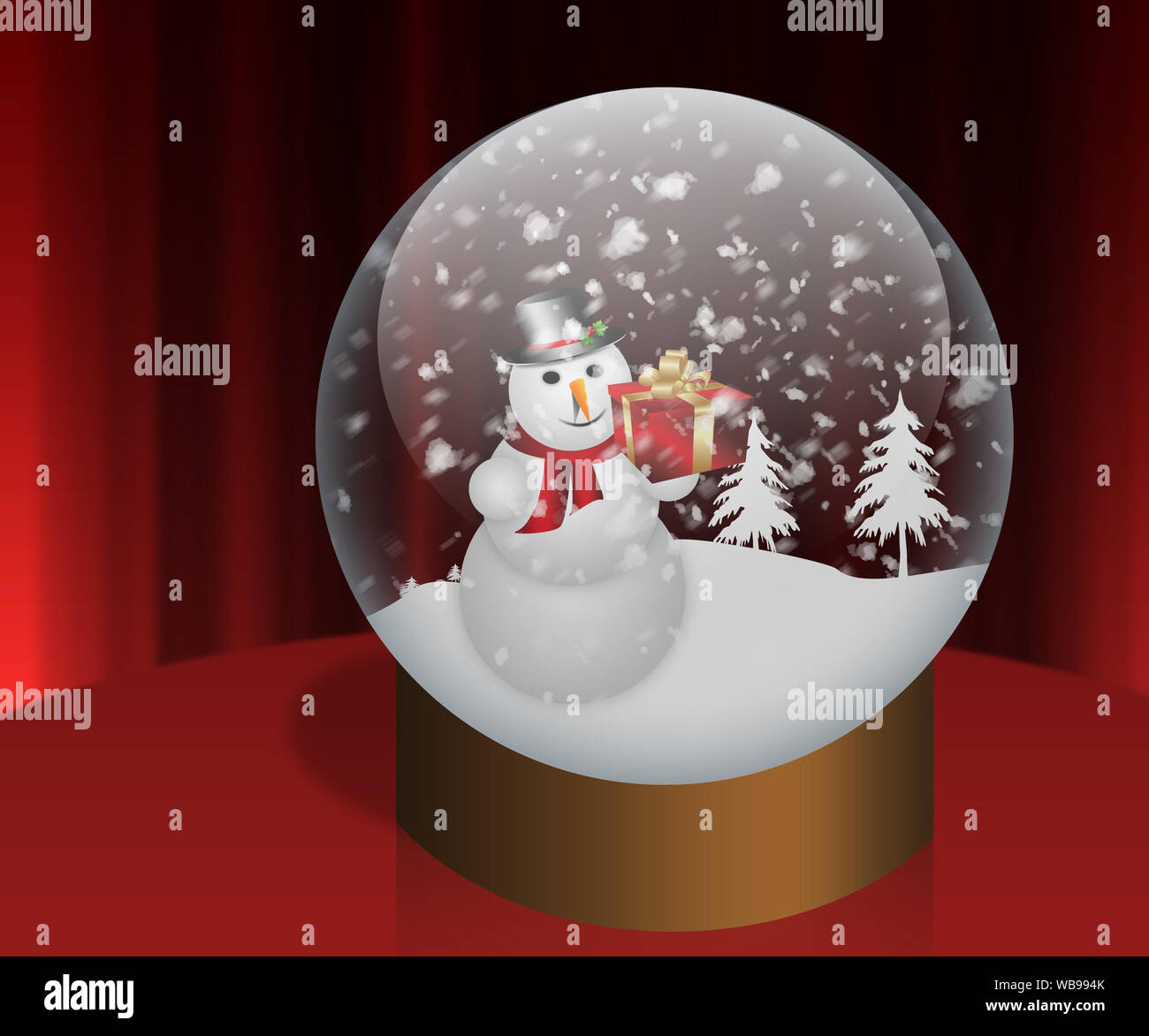 Happy snowman azienda confezione regalo in Snow Globe. Foto Stock