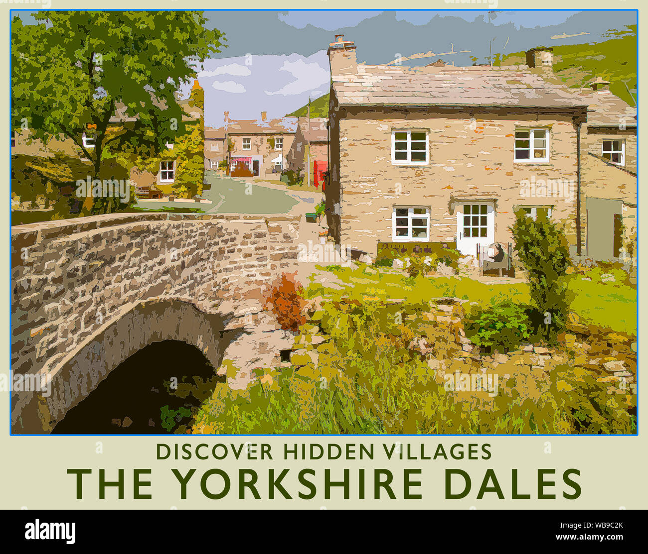 Poster di viaggio da una fotografia del pittoresco villaggio di Thwaite in Swaledale, Yorkshire Dales National Park, Inghilterra, Regno Unito. Foto Stock