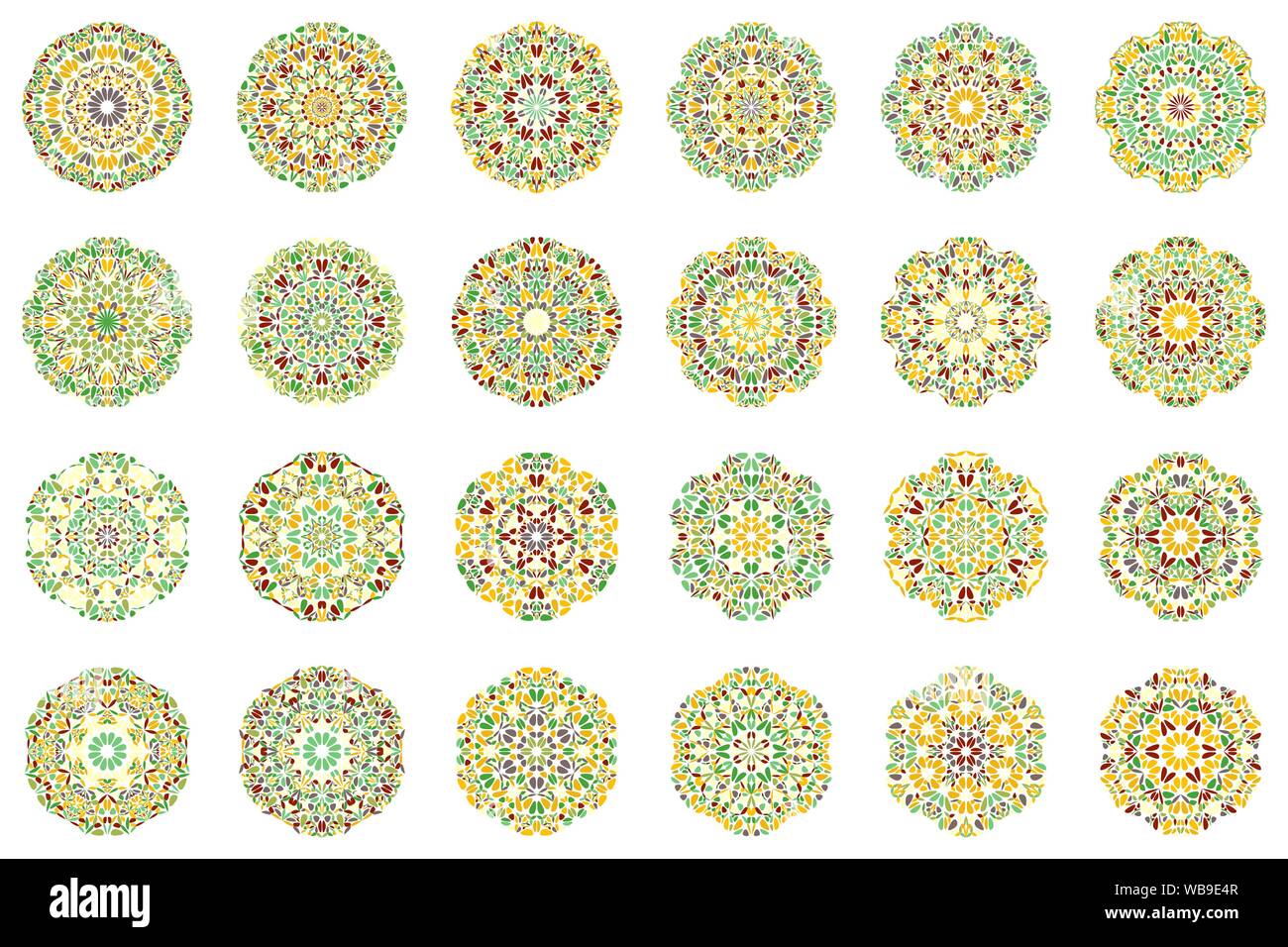 Colorate geometrico ornato di fiori simbolo mandala set - abstract ornamentali round vettore di elementi di design da forme geometriche Illustrazione Vettoriale