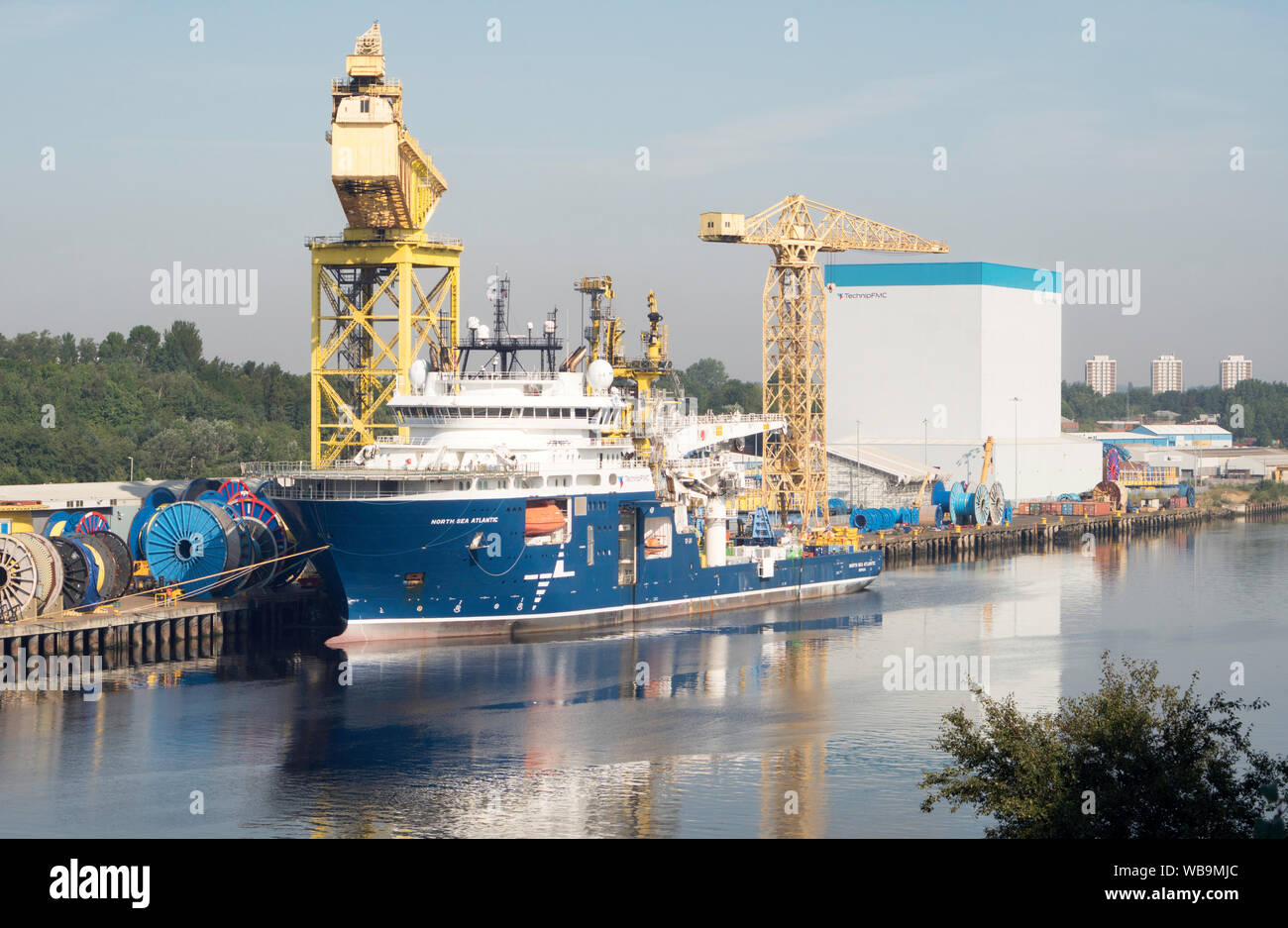 Alimentazione offshore Nave Mare del Nord Atlantico Ormeggiata al pontile TechnipFMC nel fiume Tyne, Newcastle upon Tyne, England, Regno Unito Foto Stock