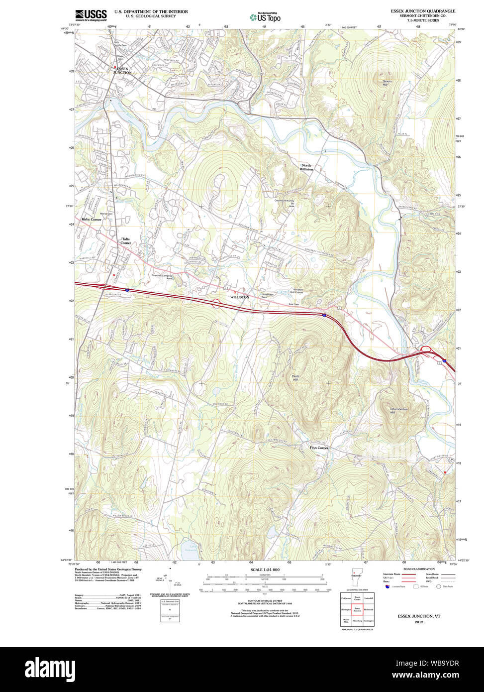 USGS TOPO Map Vermont VT Essex Junction 20120507 TM il restauro Foto Stock