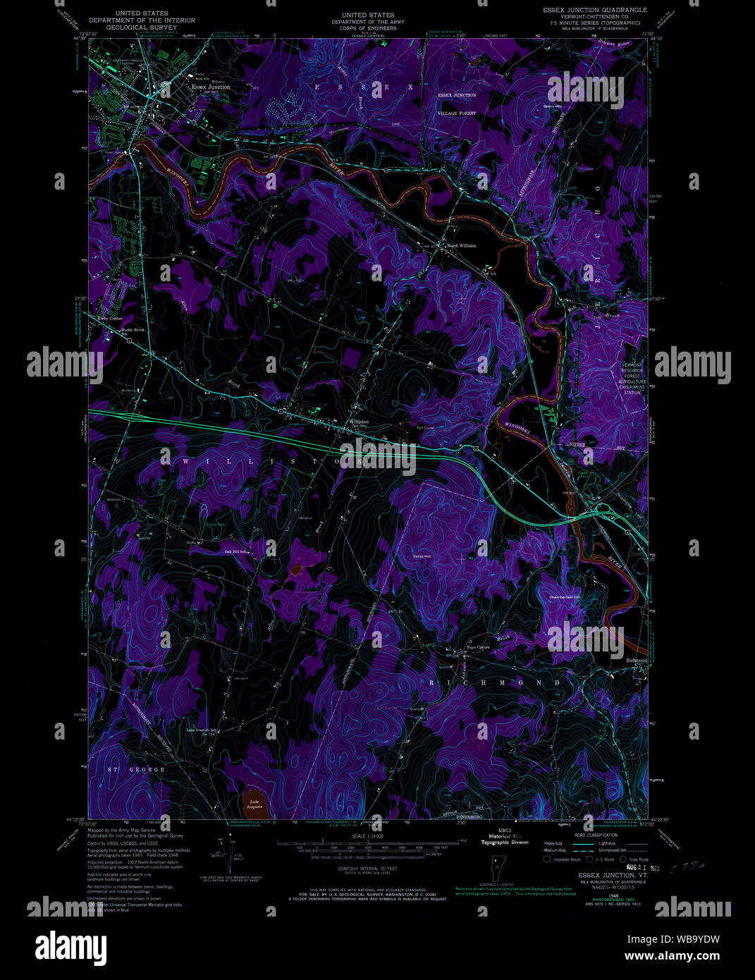 USGS TOPO Map Vermont VT Essex Junction 337416 1948 24000 Restauro invertito Foto Stock
