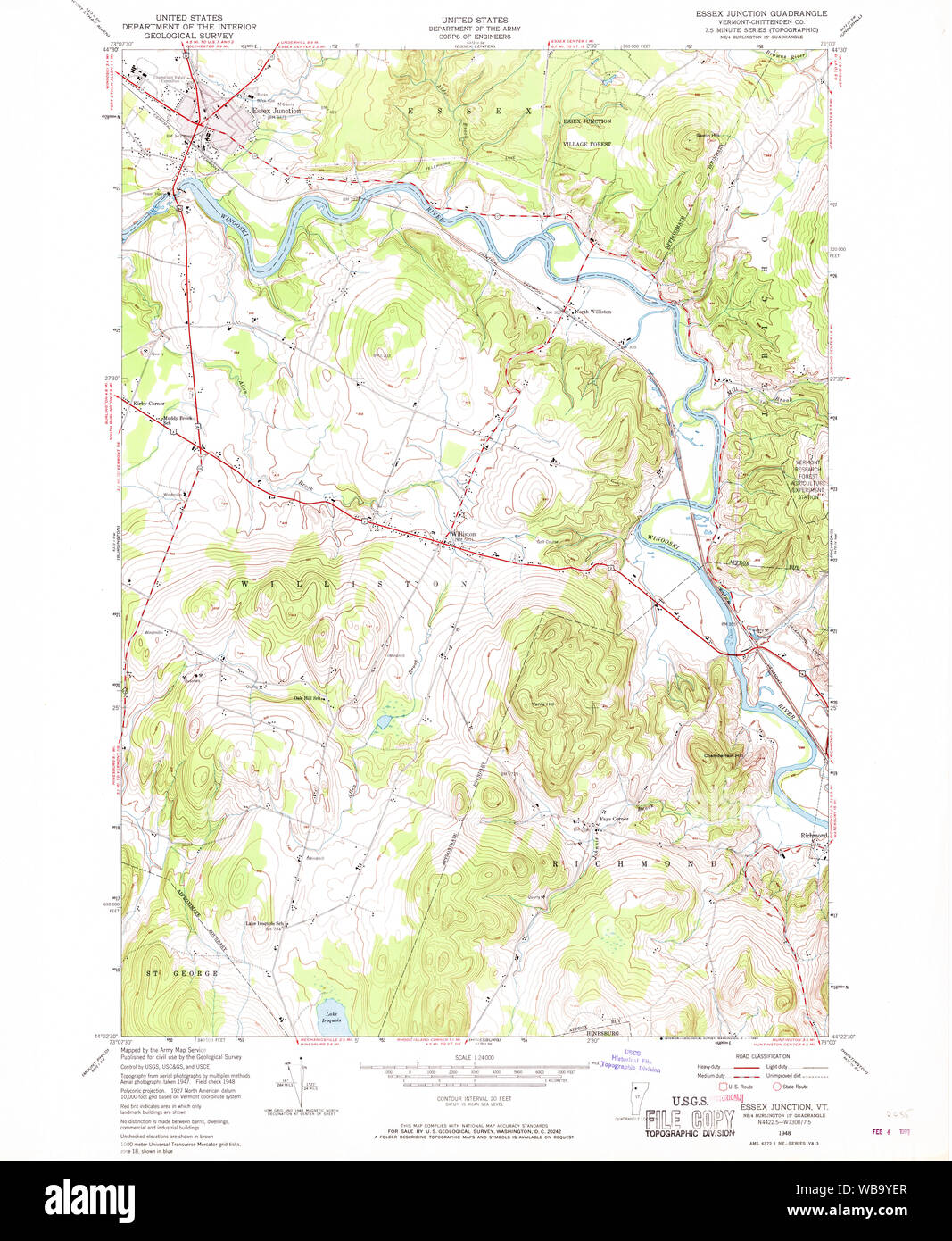 USGS TOPO Map Vermont VT Essex Junction 337417 1948 24000 Restauro Foto Stock