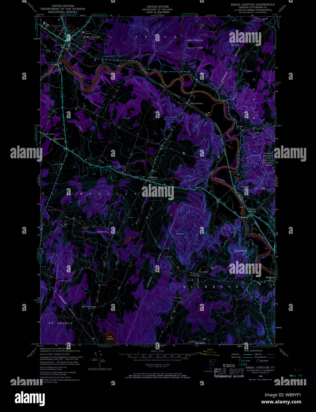 USGS TOPO Map Vermont VT Essex Junction 337417 1948 24000 Restauro invertito Foto Stock