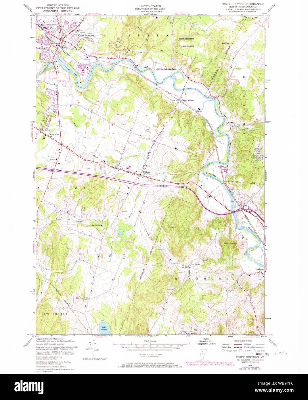 USGS TOPO Map Vermont VT Essex Junction 337416 1948 24000 Restauro Foto Stock