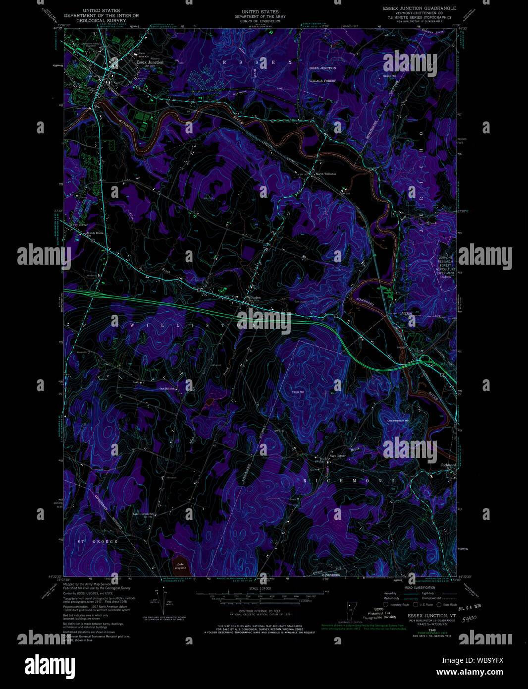 USGS TOPO Map Vermont VT Essex Junction 337419 1948 24000 Restauro invertito Foto Stock