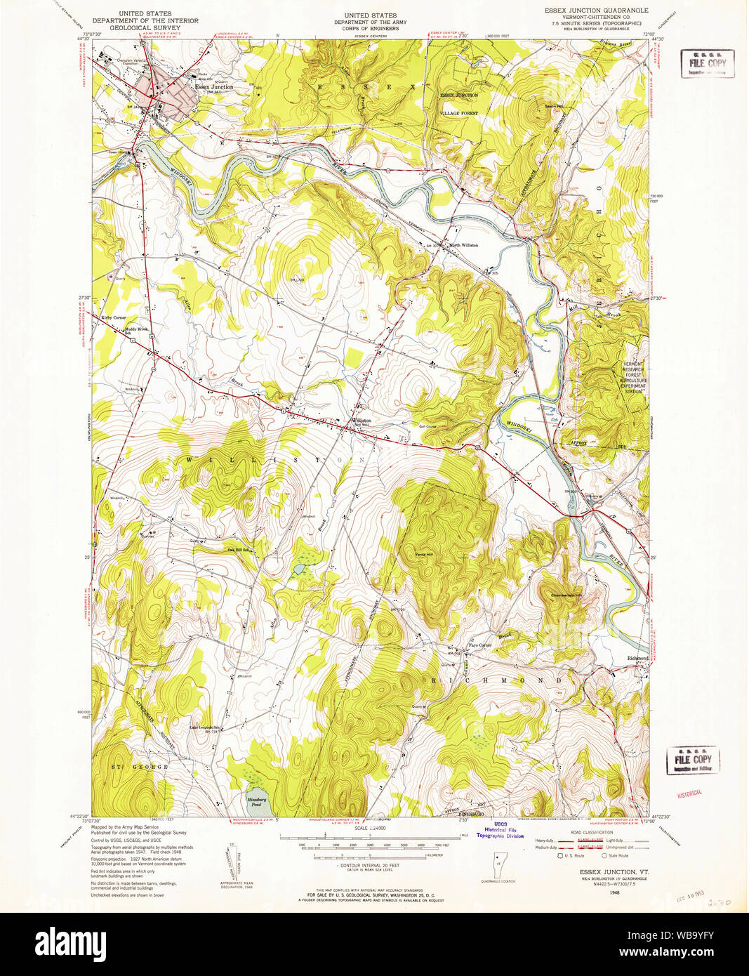 USGS TOPO Map Vermont VT Essex Junction 337418 1948 24000 Restauro Foto Stock